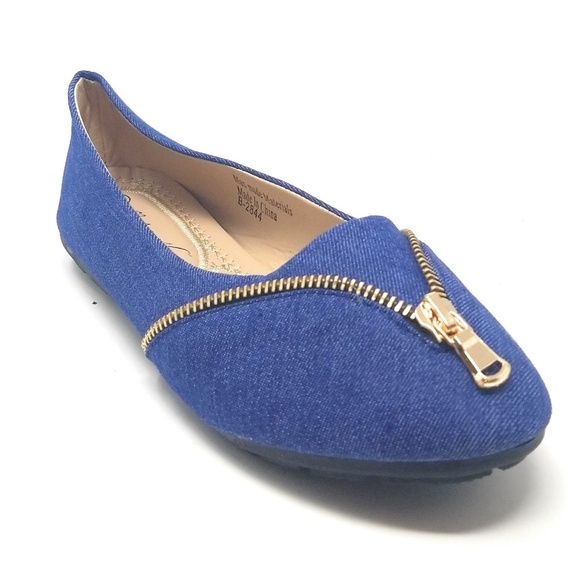 Women's Denim Zipper Ballet Flats, B-2844, Lt Blue - Picture 2 of 3